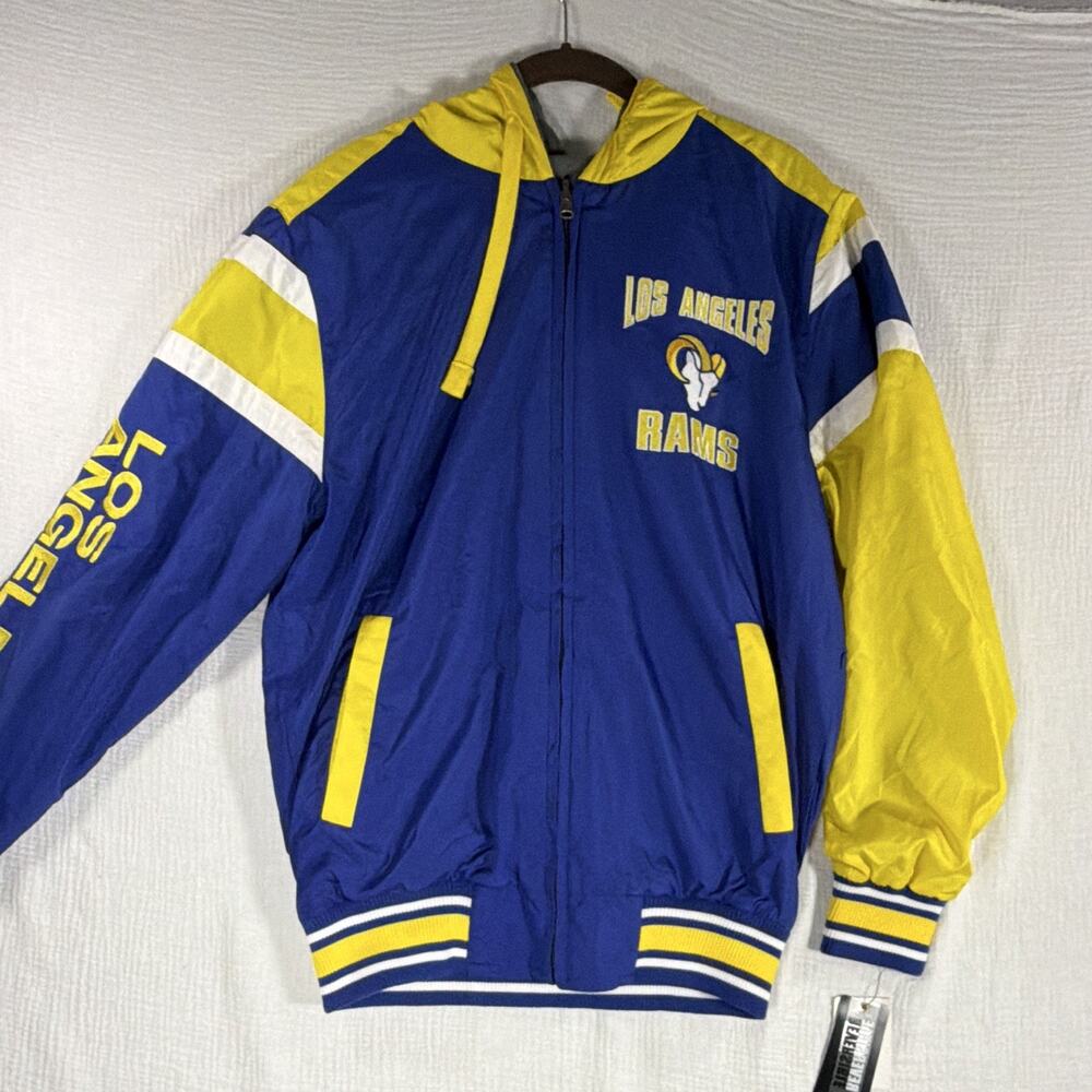 NFL Los Angeles Rams Reversible Jacket Blue Yellow Gray White Size S Licensed
